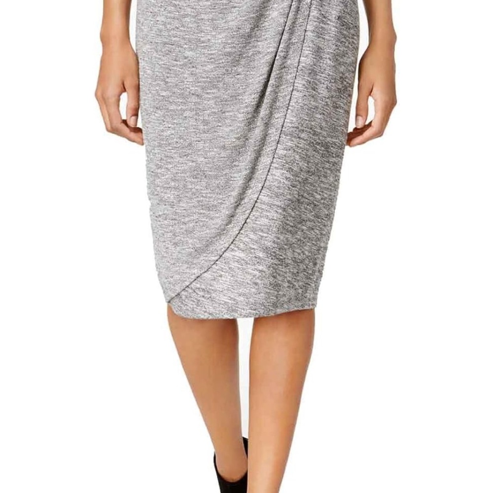 Bar III Womens Draped Faux-Wrap Pencil Skirt Gray S